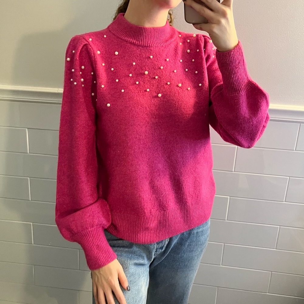 Hot Pink Sweater with Pearl